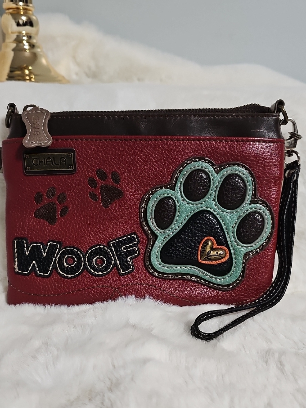 Chala Red Wristlet Wallet with Mint Paw Accent